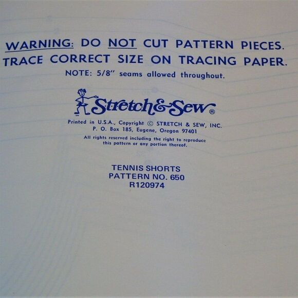 Stretch and Sew 650 Pattern Uncut Tennis Shorts - Picture 5 of 8